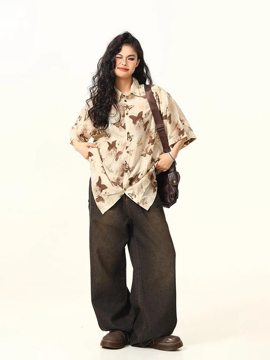 Butterfly Print Retro Casual Shirt