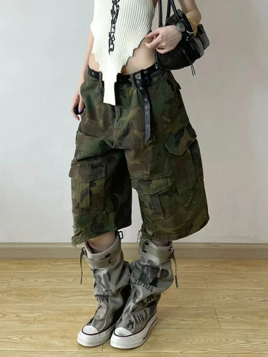 Vintage Camouflage Green High Waist Jeans