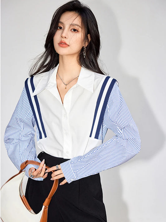 Chic Striped Contrast Color Casual Shirt