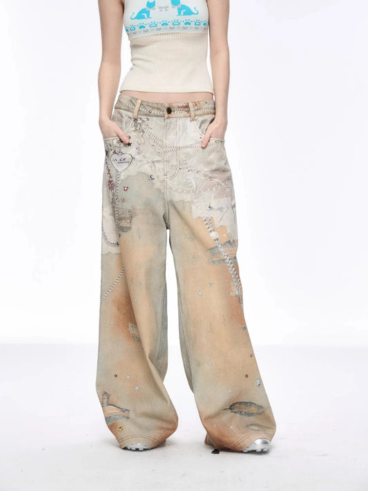 Floral Vintage Wide Leg Jeans
