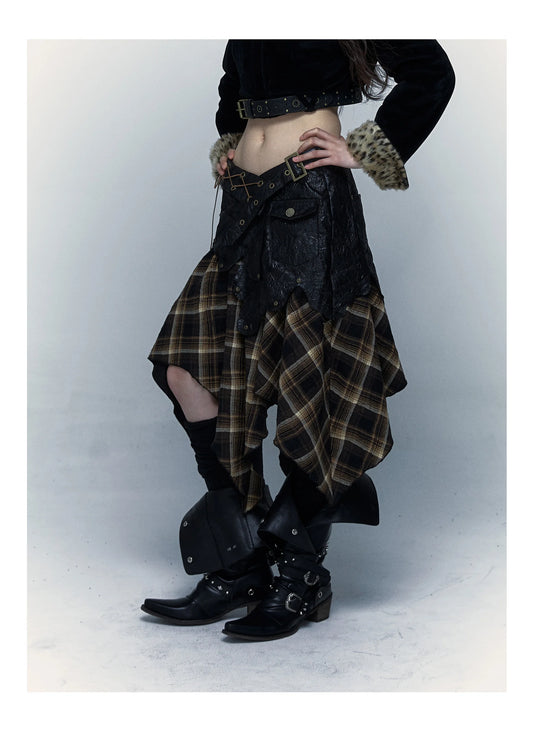 Grunge Aesthetics Plaid Patchwork Skirt Gothic