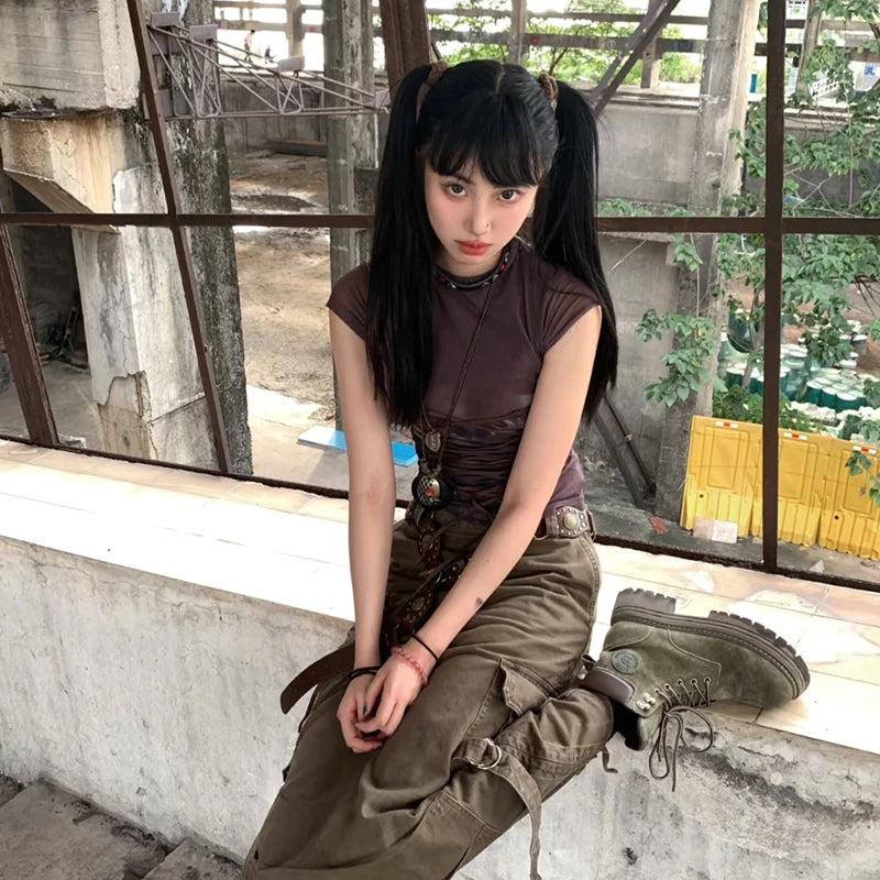 Vintage Lace-Up Japanese Graphic T-Shirt