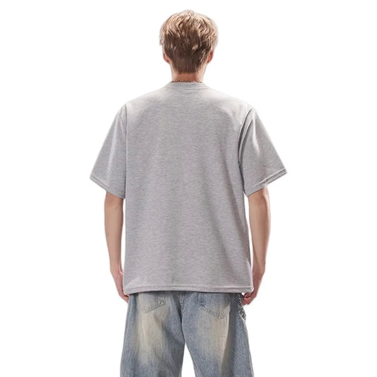 Solid Color Pleated Crew Neck T-Shirt
