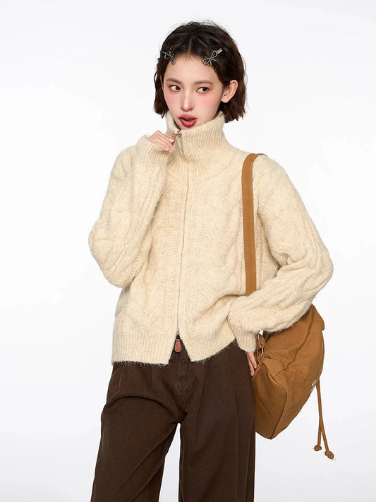 Versatile Stand Collar Knitted Cardigan Sweater