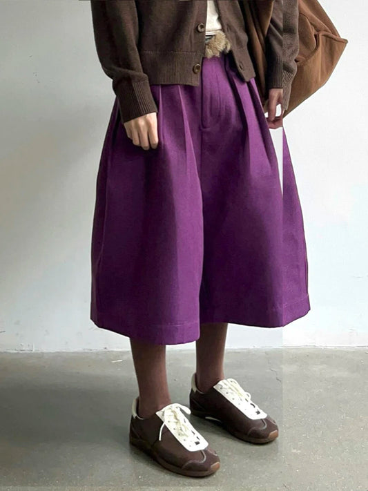 Chic Striped Tweed Pleated Wide Shorts