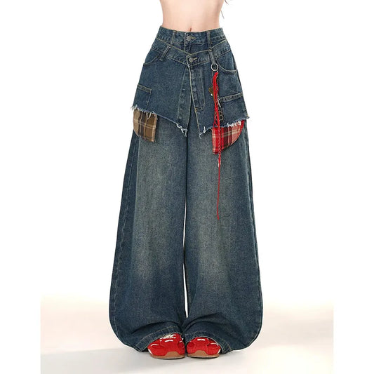 Loose Patchwork Vintage Wide Leg Jeans