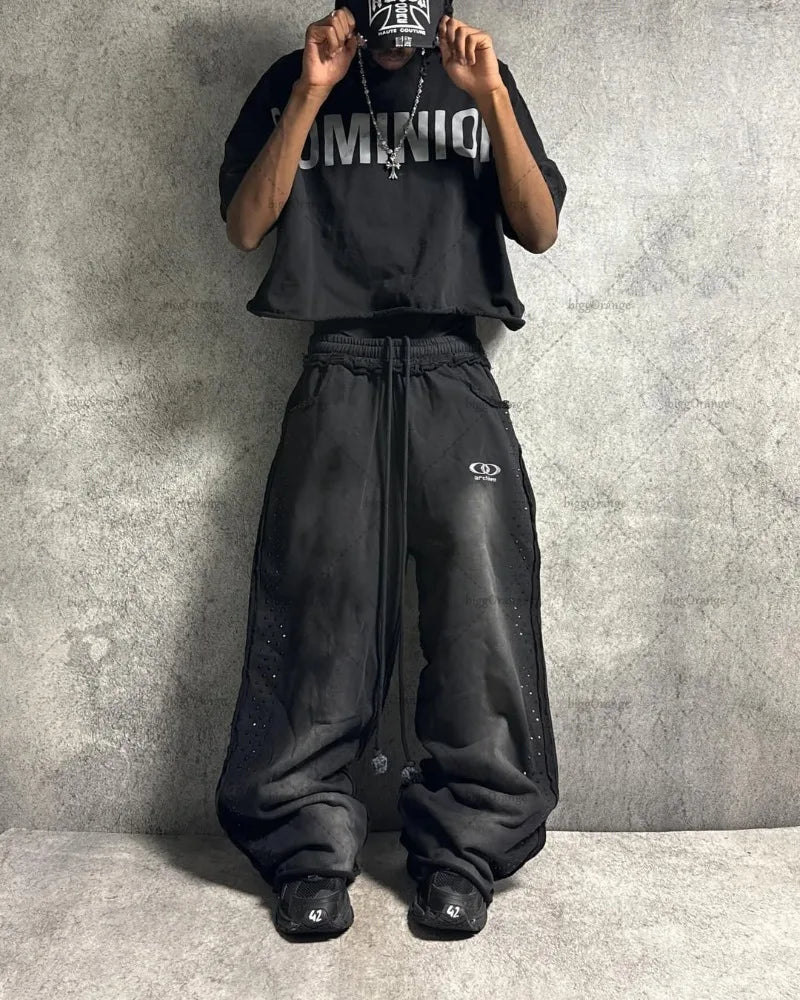 Sequins Design Oversized Wide Leg Pants
