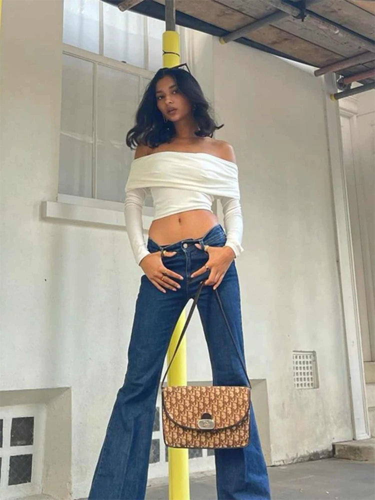 Vintage Aesthetic White Slash Neck T-Shirt