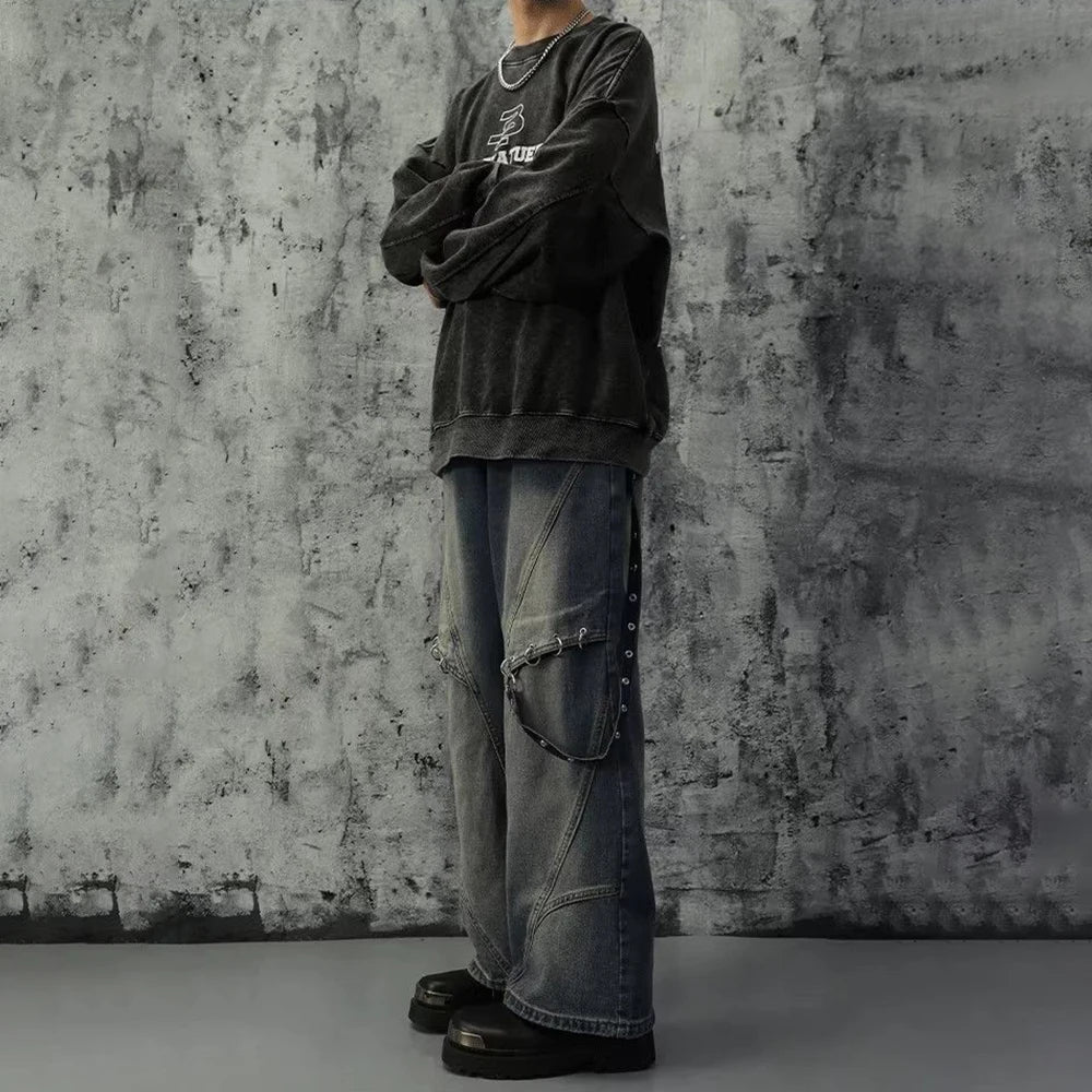 Stylish Retro Baggy Straight Leg Jeans