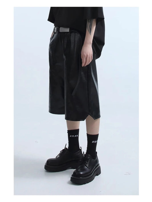 Black Loose Casual Soft PU Shorts