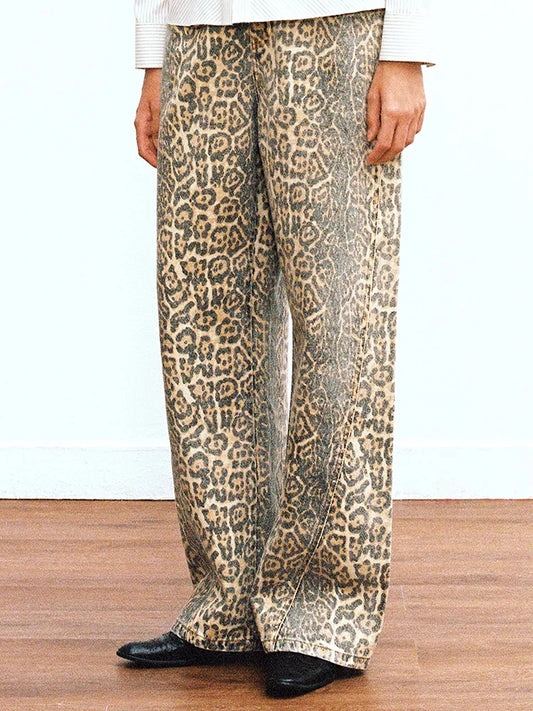 Leopard Print Oversize Wide Leg Jeans