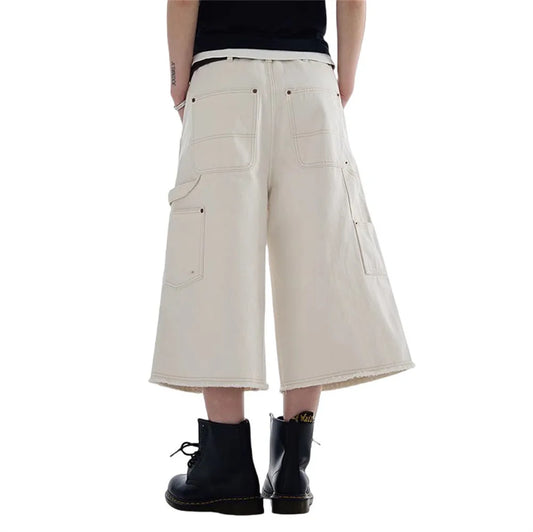 Loose Fit Raw Edge Cargo Shorts