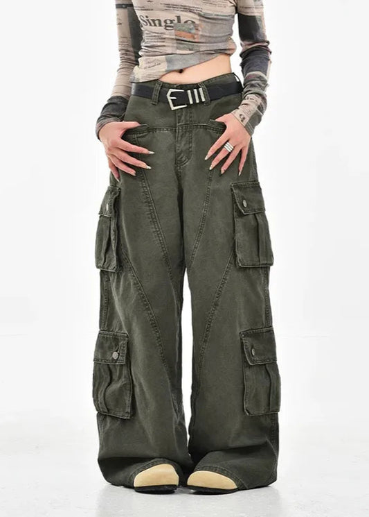 Military Green High Waist Straight Jeans