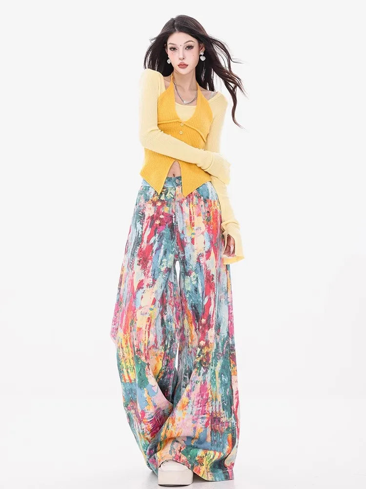 Vibrant Splatter Palette Wide Leg Jeans