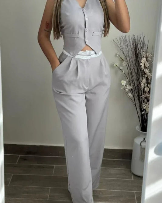 Summer Casual V-Neck Buttoned Vest Pants