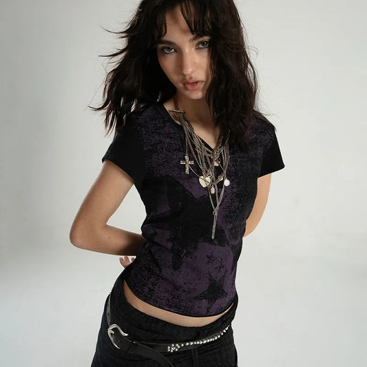 Vintage Grunge Star Print Crop T-Shirt