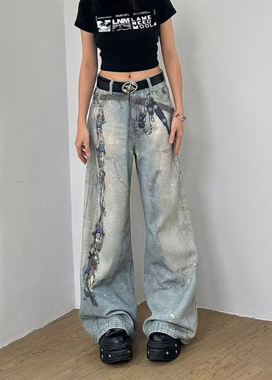 Vintage Washed Loose High Waist Jeans