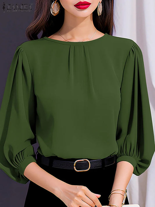 Chic Lantern Sleeve Solid Blouse