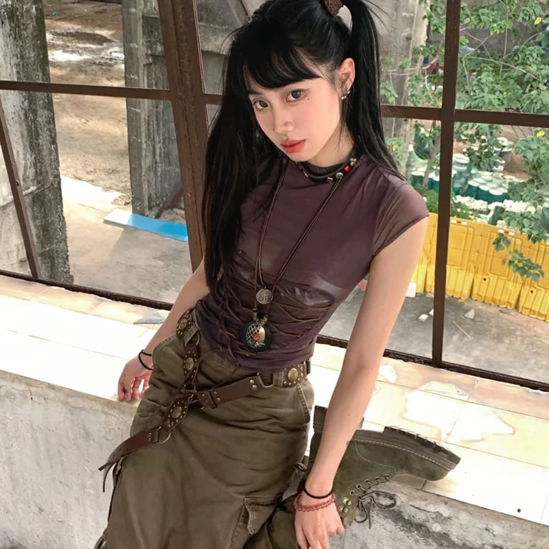 Vintage Lace-Up Japanese Graphic T-Shirt