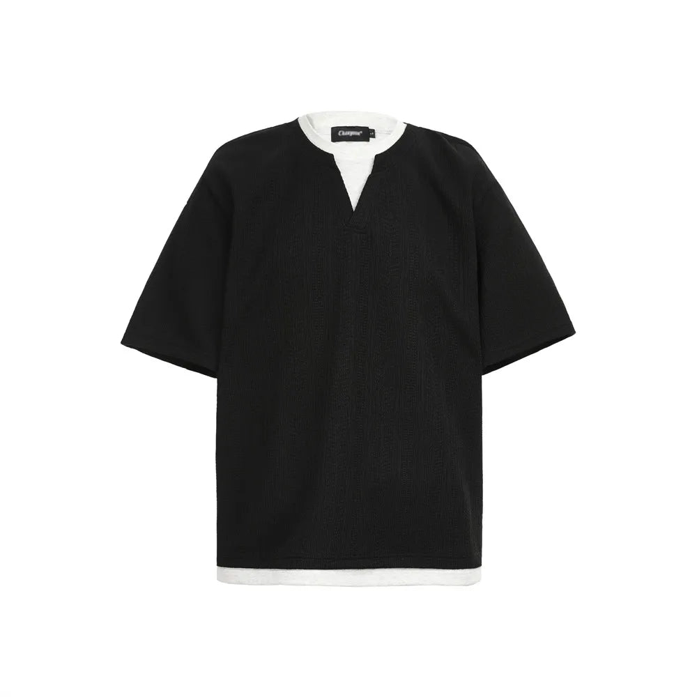 Spliced Short Sleeve Loose Crew T-Shirt