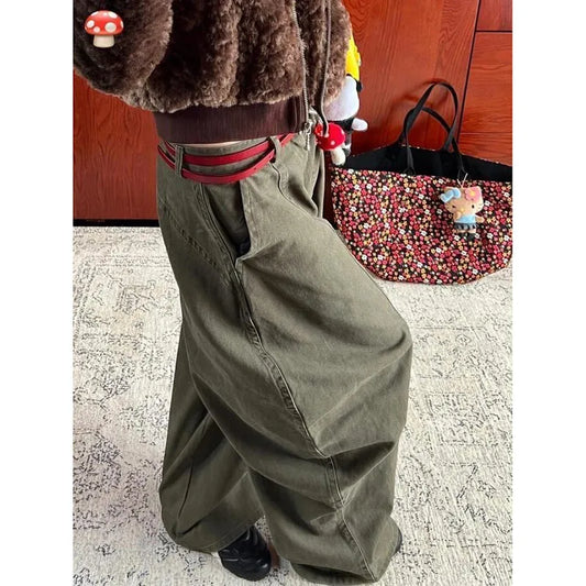 Vintage Khaki High Waist Wide Jeans