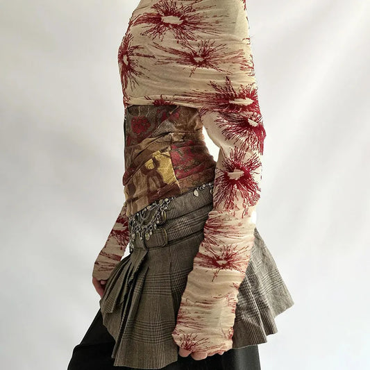 Chic Floral Mesh Patchwork Shirt