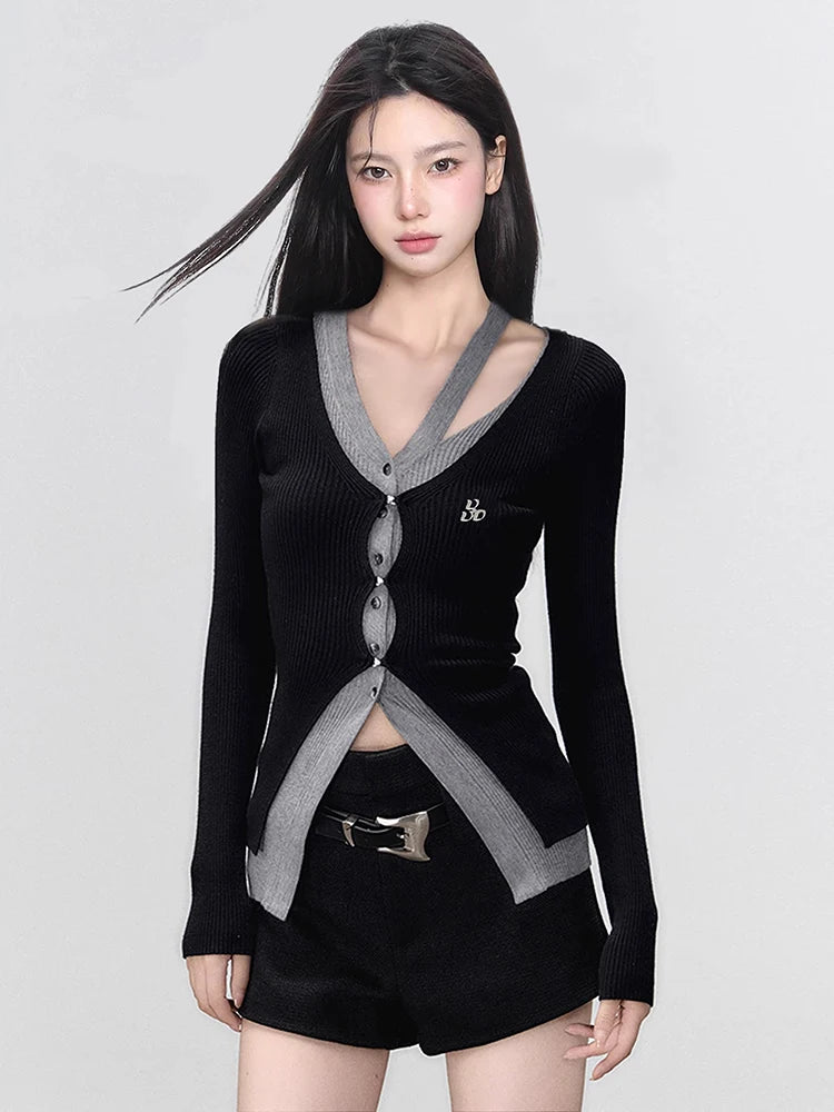 Irregular Slim Fit V-Neck Knit Cardigan