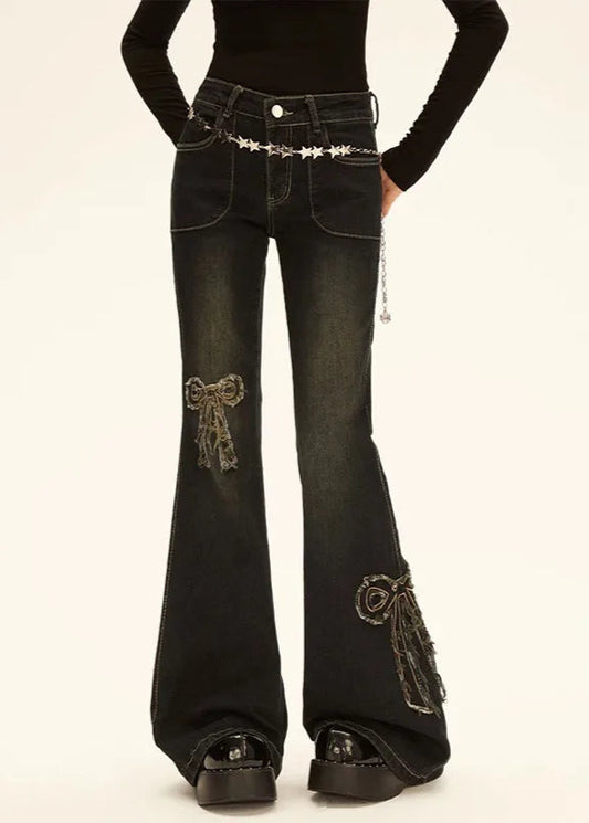 Vintage Raw Edge Patchwork Flared Jeans