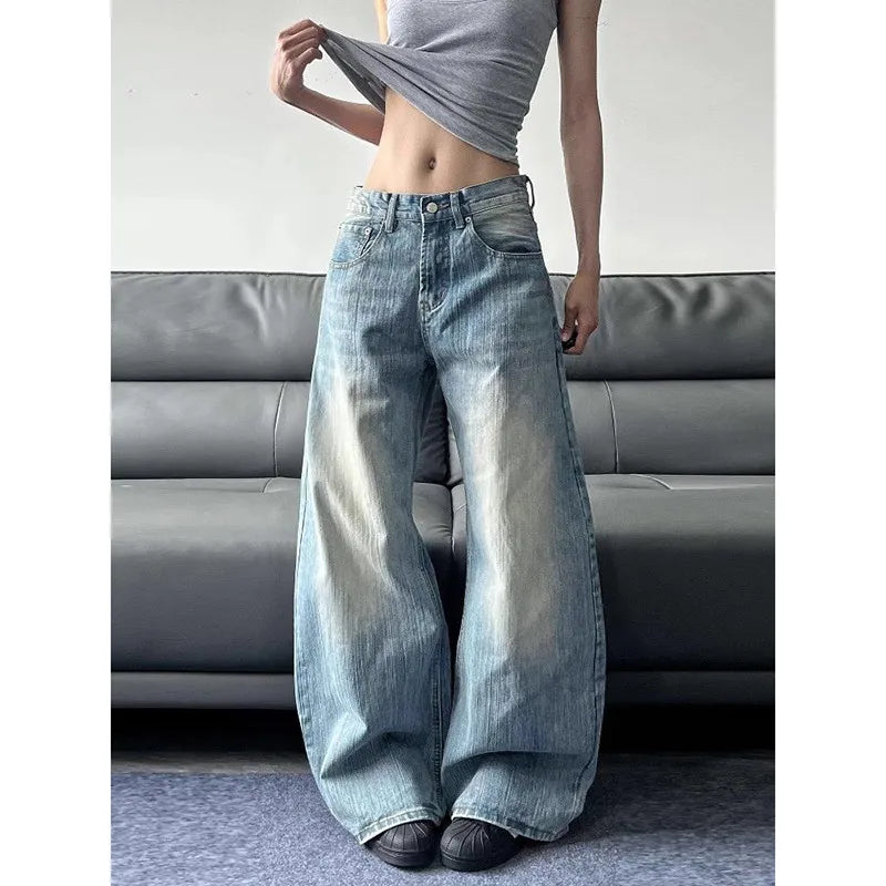 High Waist Straight Blue Jeans