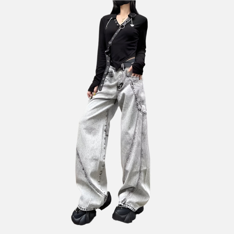 Vintage Grey High Waist Wide Jeans