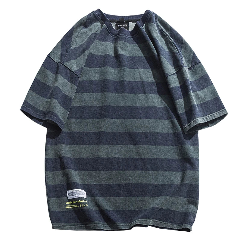 Striped Trendy Japanese Casual Short T-Shirt