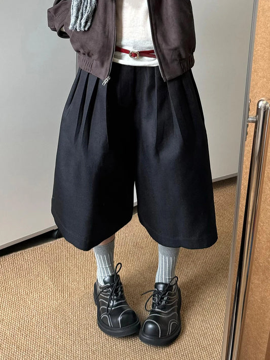 Black Extra Wide High Waist Shorts