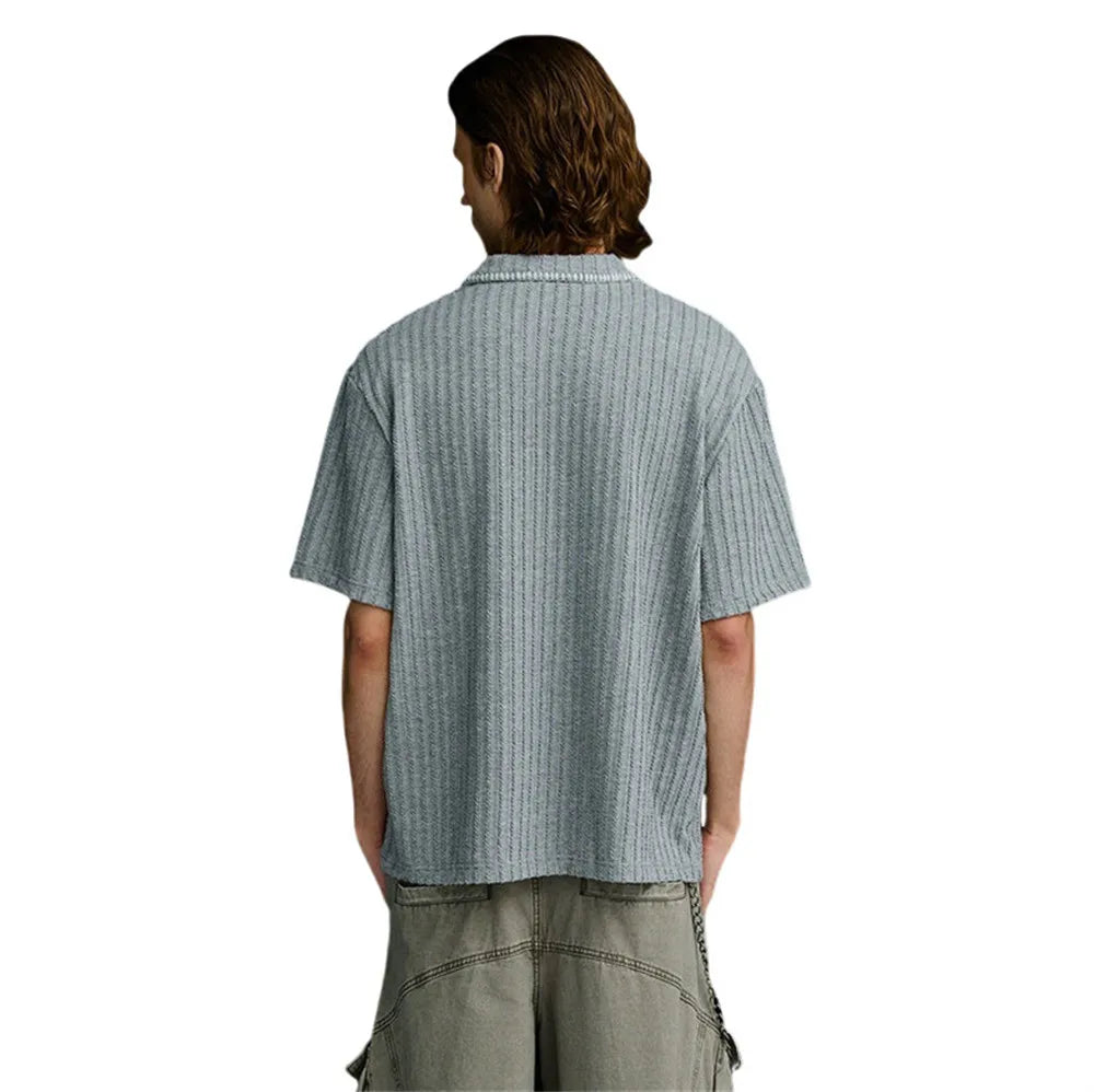 Loose Knitted Lapel Short Sleeve T-Shirt