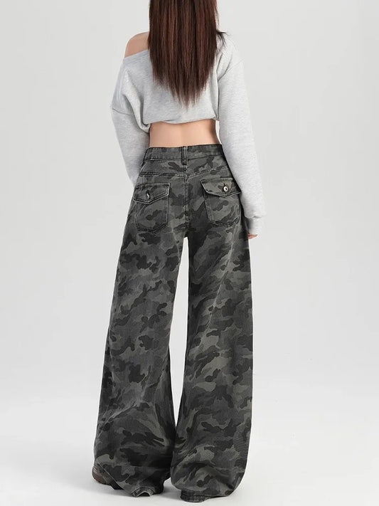 Vintage High Waist Baggy Camouflage Jeans