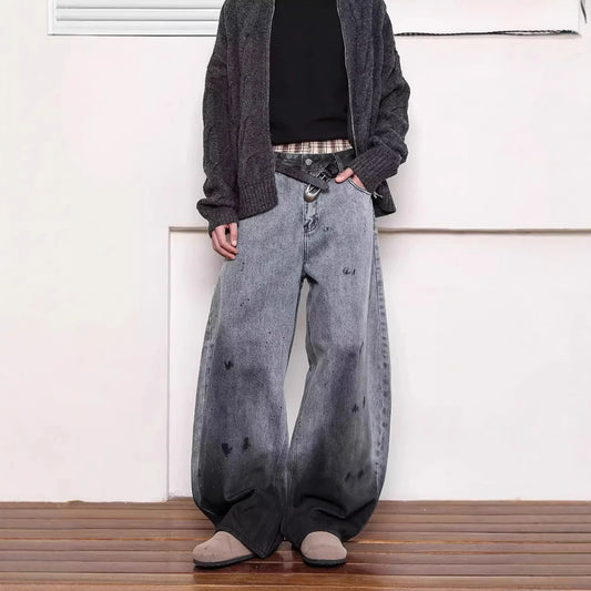 Retro Wide Leg Washed Casual Jeans