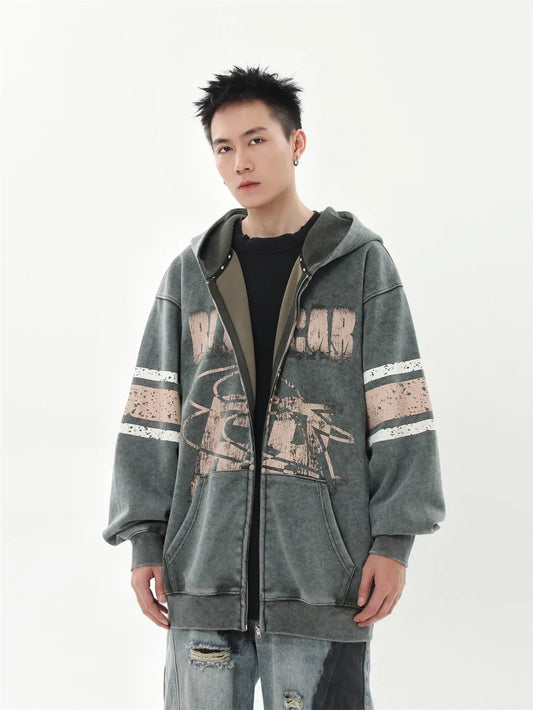 Vintage Distressed Print Hooded Sweatshirts