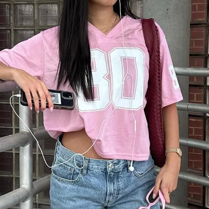 Stylish Number Print V-Neck Football T-Shirt
