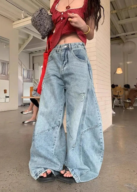 Blue Vintage Boyfriend Wide Leg Jeans