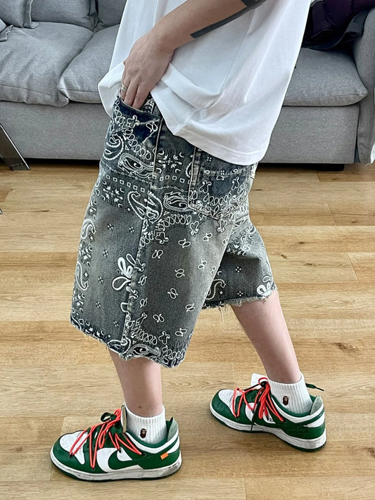 Vintage Cashew Print Raw Edge shorts