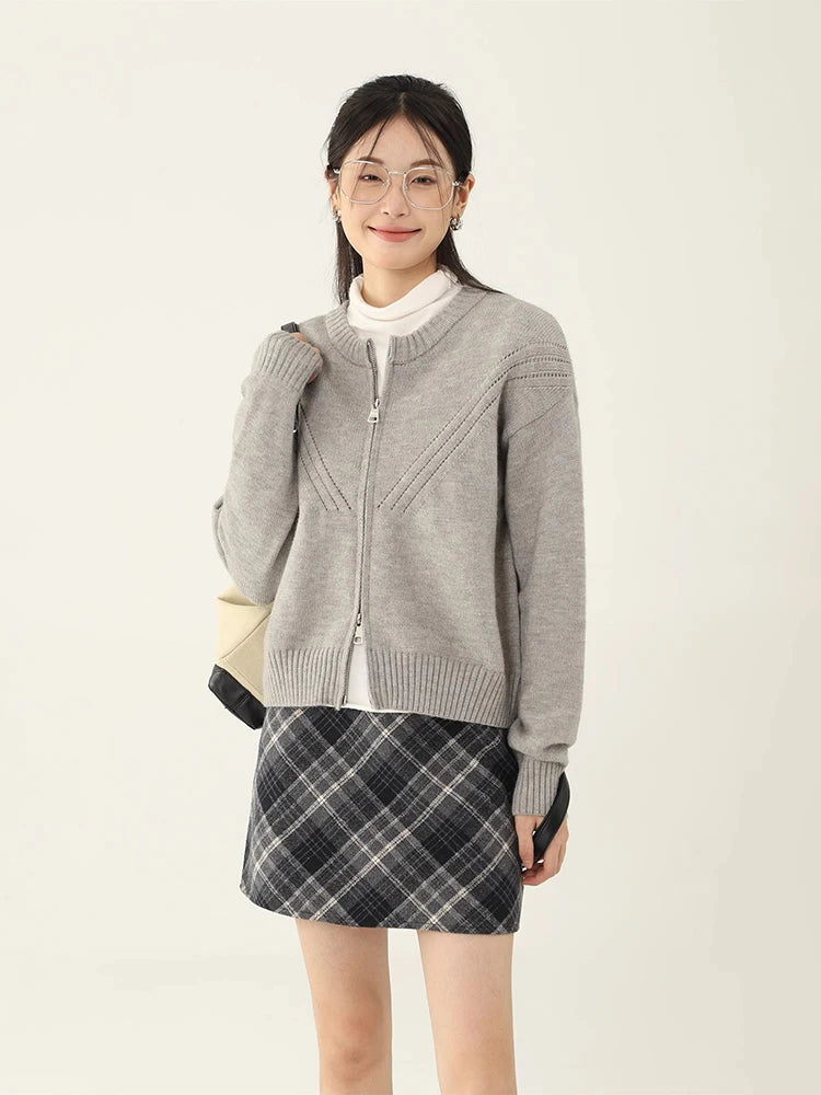 Stylish Double Zipper Round Neck Sweater