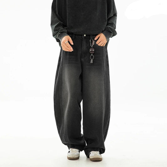 Retro Washed Oversized Split Structure Jeans