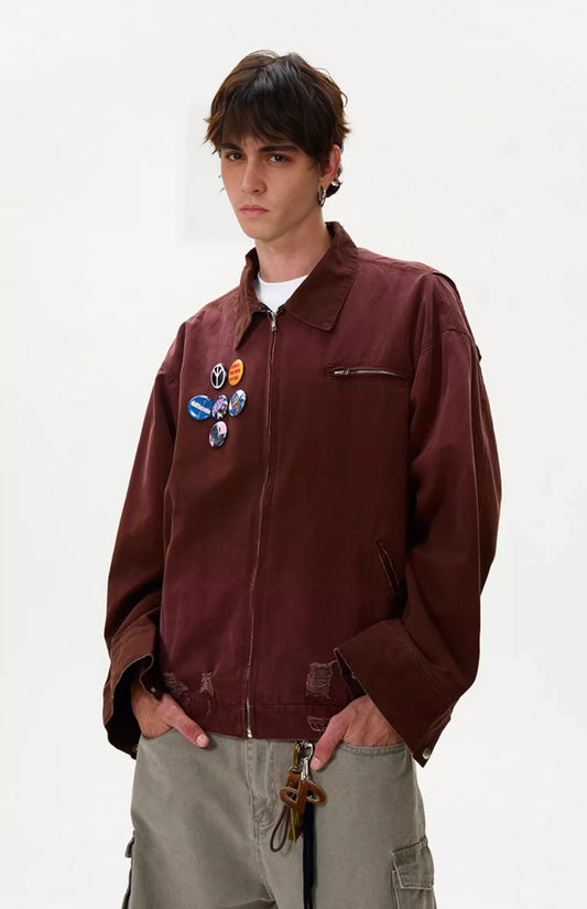 Distressed Washed Ripped Varsity Jacket