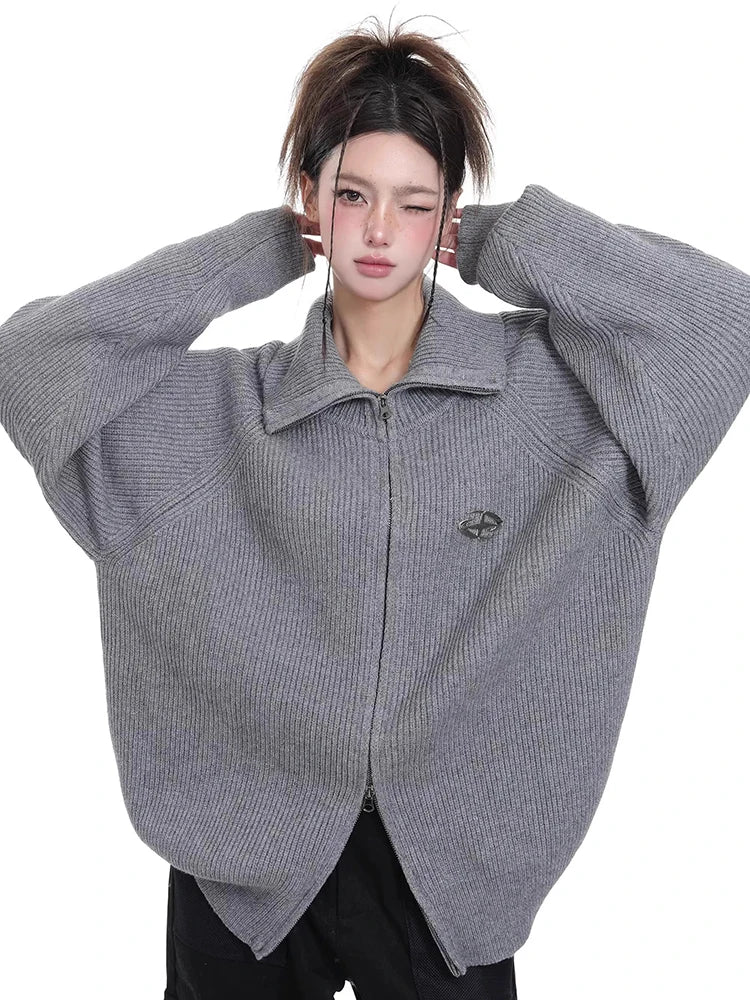 Cozy Knitted Zip Cardigan Sweater Outerwear