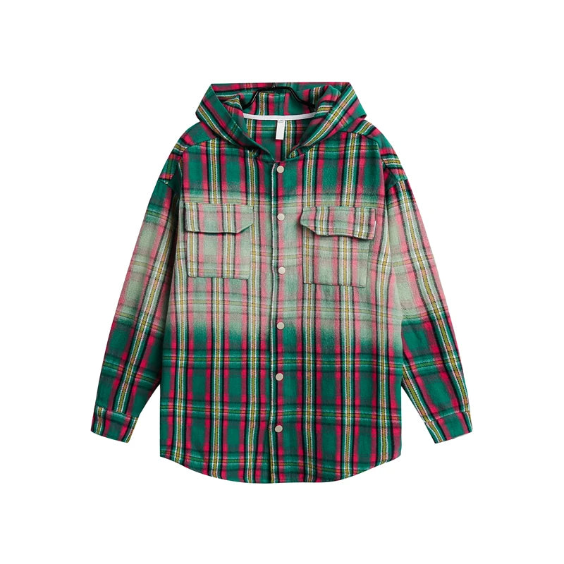 Luxury Plaid Hooded Pure Cotton Shirt