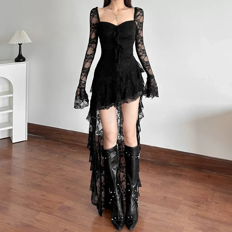 Lace Flare Sleeve A-line Dress
