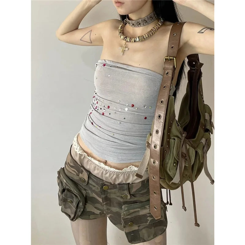 Vintage High Waisted Camo Cargo Short