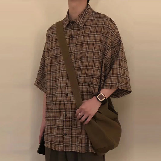 Plaid Loose Vintage Short Sleeve Shirt