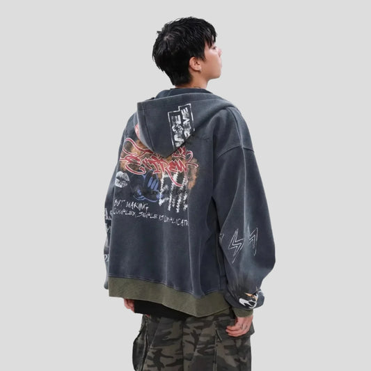 Graffiti Zipper Hooded Hoodie