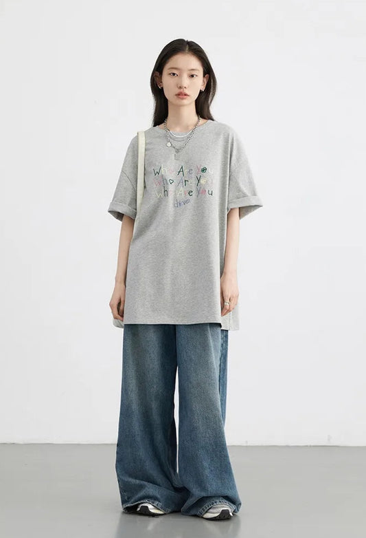 Stylish Loose Fit Embroidered T-Shirt
