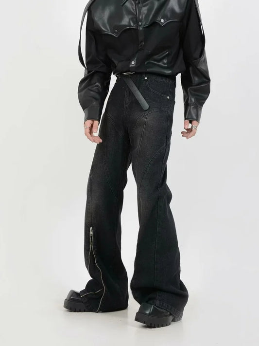 Washed Black Baggy Stacked Flare Jeans